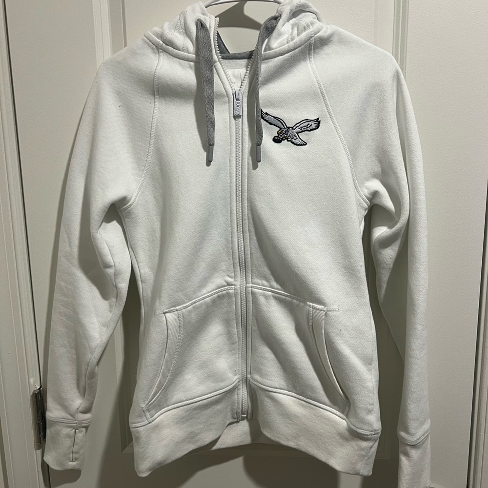 Antigua Gray White Zip-Up Hoodie with Eagle Size Small